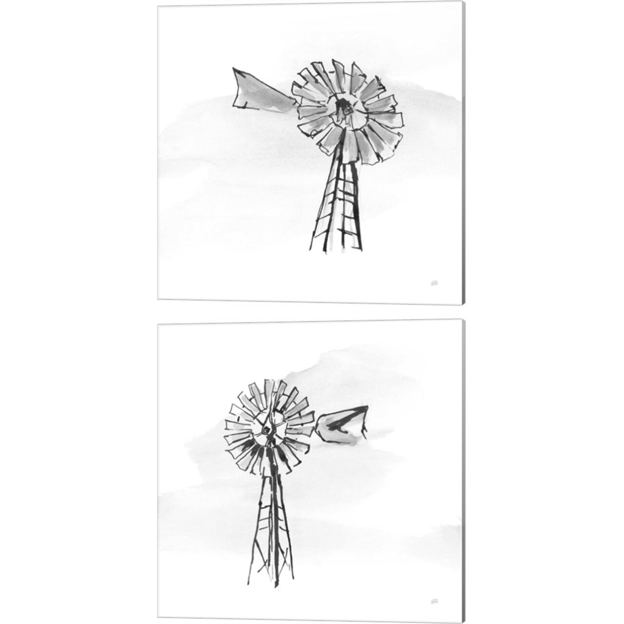Windmill BW by Chris Paschke 14" x 14" Canvas Wall Art (Set of 2)